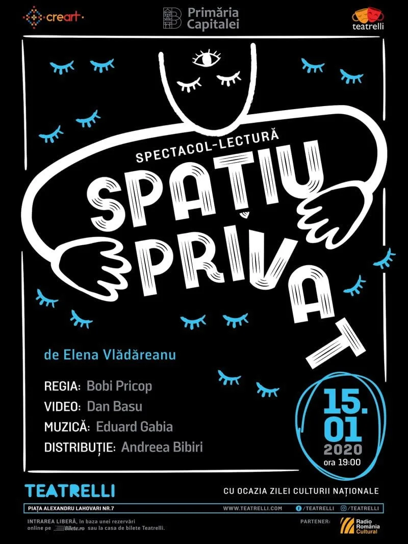 Pe 15 ianuarie pe scena Teatrelli,va avea loc Spectacolul-lectură ‘Spaţiu privat’